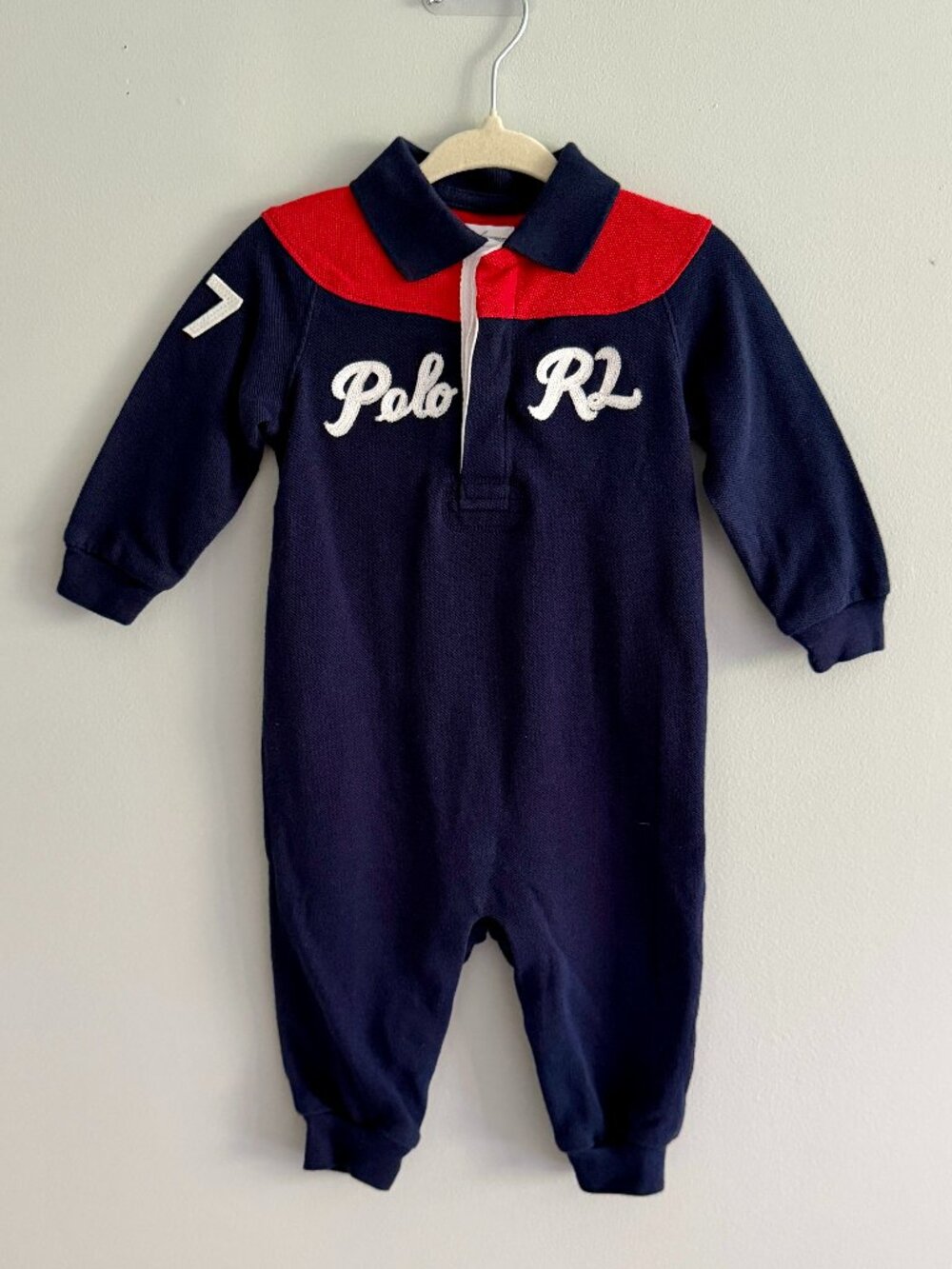 Ralph Lauren Baby Boys Rugby Romper Polo RL Long Sleeve 6M